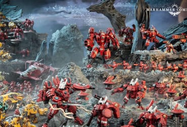 An image depicting painted models from the Warhammer 40K Boarding Patrol Tau and Ork boxes.